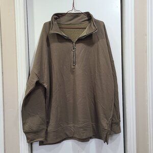 NWOT Army green 1/4 zip sweater, side split seams